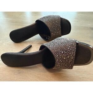 DNKY Womens‎ Size 6M Dark Metallic Grey Rhinestone Stiletto Mule Sparkle